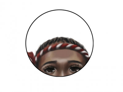 Zeichnung einer schwarzen jungen Frau mit Kopfschmuck und Tränen in den Augen 