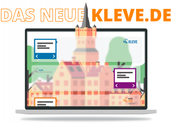 Eine Illustration der neuen Internetseite der Stadt Kleve vor der Schwanenburg.