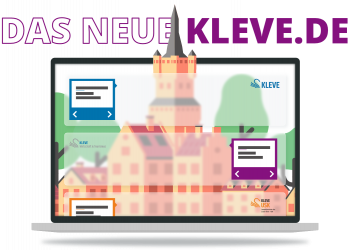 Eine Illustration der neuen Internetseite der Stadt Kleve vor der Schwanenburg.