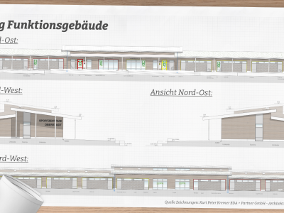 Visualisierungen des Funktionsgebäudes am Sportzentrum Kleve-Oberstadt