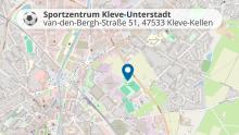 Eine Karte samt Standortmarkierung des Sportzentrums Kleve-Unterstadt