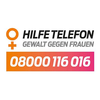 Logo und Schriftzug "Hilfetelefon Gewalt gegen Frauen 08000 116016"