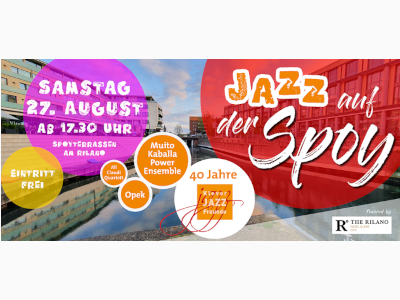 Buntes Plakat mit Aufschrift "Jazz auf der Spoy"