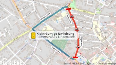Die kleinräumige Umleitung für innerstädtischen Verkehr führt über die Lindenallee und die Römerstraße.